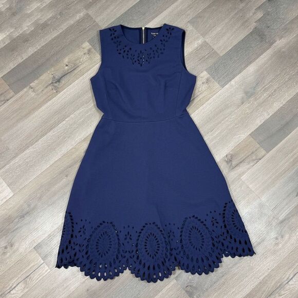 Kate Spade Eyelet Cutwork Sleeveless Ponte Knit Dress Blue 4 Fit Flare A Line - Picture 15 of 15